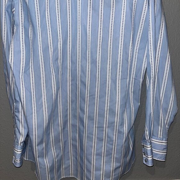 VTG. PANHANDLE SLIM Permanent Press Striped Pearl Snap Western Shirt 16.5" X 35" - Picture 8 of 14